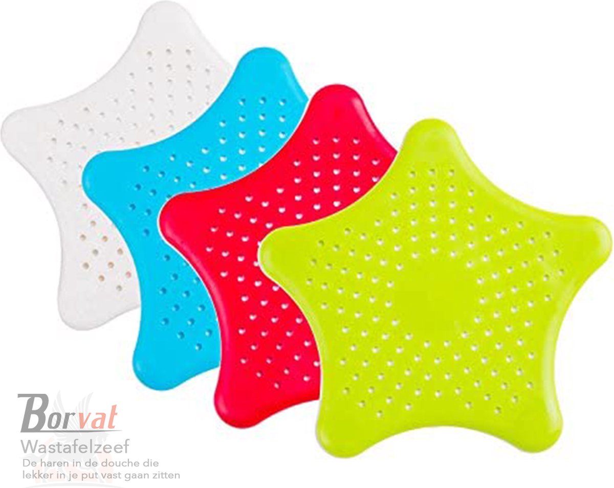 Goedkoopste Borvat® - Siliconen afvoerstop - Anti Verstopping - Voor de wasbak, gootsteen, douche etc- Haarvanger - Bad stopper - 4 Stuks