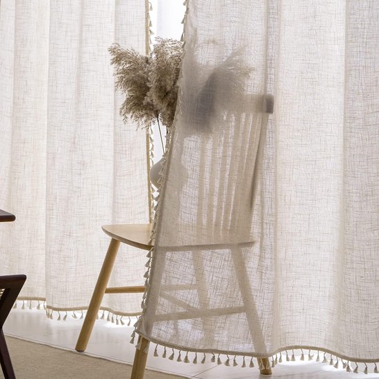 Natuurlijke linnen gemengde stof boerderij landhuisstijl gordijnen voor ramen slaapkamer woonkamer H 220 x B 140 cm, natuur 1 stuk