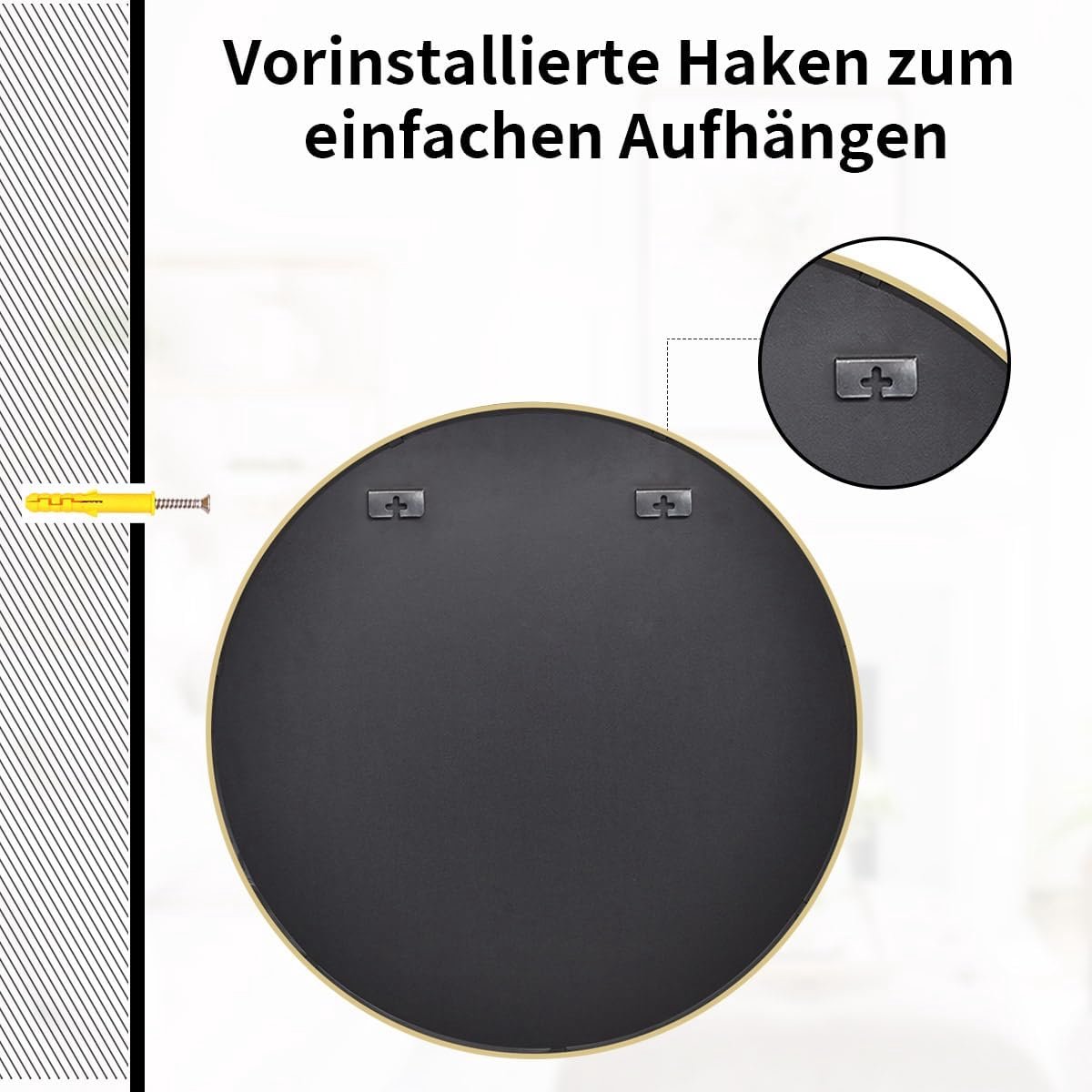 ZENMAG Ronde Spiegel, 50 x 50 cm, Metalen Frame, Grote Badkamerspiegel, Cirkel Hangende Wandspiegel, Zwart Voor Woonkamer, Slaapkamer, Entree, Decoratie