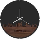 Skyline Klok Rond Rotterdam Notenhout - Ø 44 cm - Stil uurwerk - Wanddecoratie - Meer steden beschikbaar - Woonkamer idee - Woondecoratie - City Art - Steden kunst - Cadeau voor hem - Cadeau voor haar - Jubileum - Trouwerij - Housewarming -