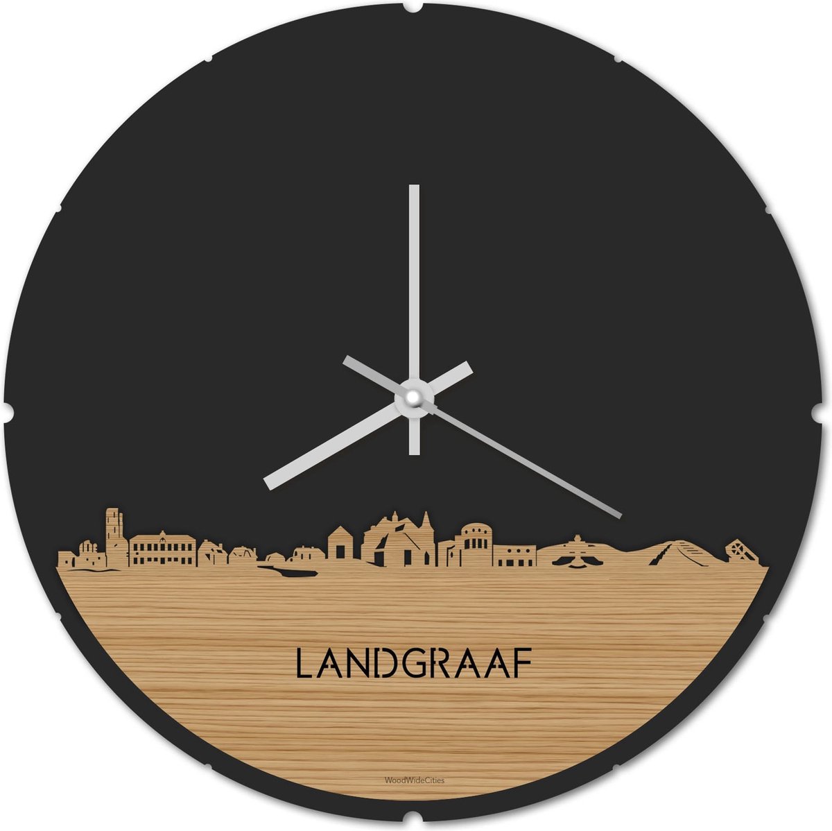 Skyline Klok Rond Landgraaf Bamboe hout - Ø 44 cm - Stil uurwerk - Wanddecoratie - Meer steden beschikbaar - Woonkamer idee - Woondecoratie - City Art - Steden kunst - Cadeau voor hem - Cadeau voor haar - Jubileum - Trouwerij - Housewarming -