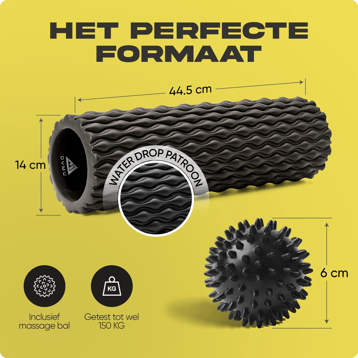Dymu Foam Roller - Extra groot 45 cm, Zwarte Massage Roller voor Triggerpoint, Yoga & Spierherstel - Lacrosse Bal & Foamroller thumbnail 5