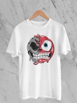 Feel Free - Halloween T-Shirt - Smiley: Pruilend gezicht - Maat XL - Kleur Wit