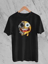 Feel Free - Halloween T-Shirt - Smiley: Lachend gezicht met open mond - Maat XL - Kleur Zwart