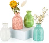 Mini keramische bloemenvaas: moderne kleine vaas set van 4 knopvazen ​​voor bloemen voor thuis, woonkamer, tafeldecoratie, bruiloftsfeest, 7,5 cm (blauw/groen/geel/roze)