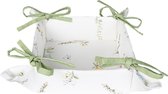HAES DECO - Broodmand - formaat 35x35x8 cm - kleuren Wit / Groen - van 100% Katoen - Collectie: Happy Florals