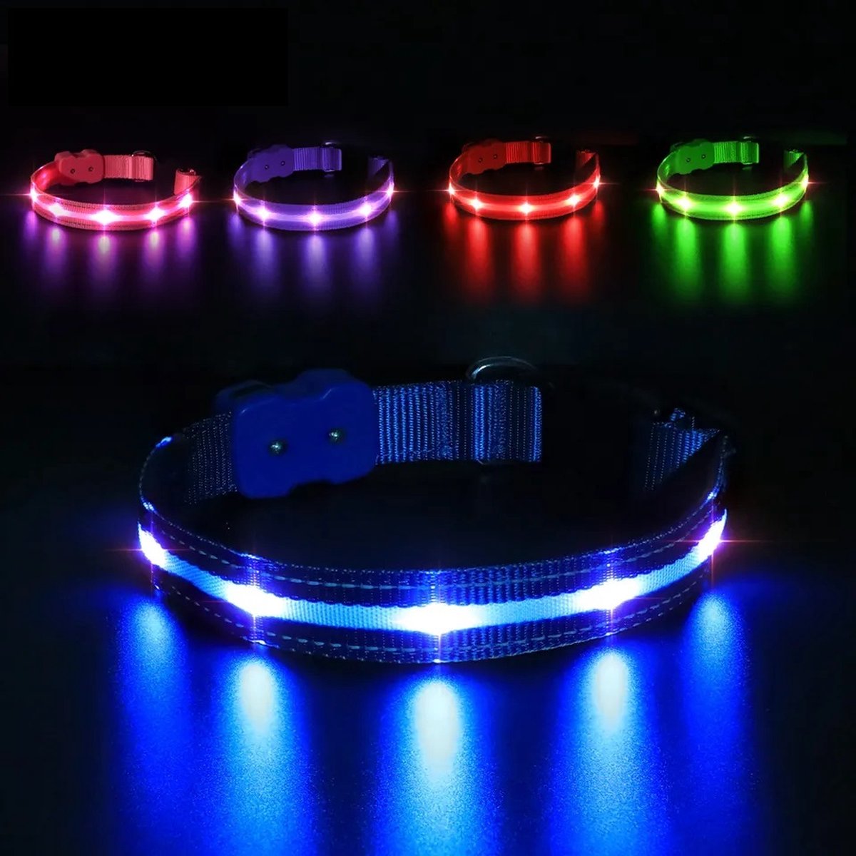 BLUESEABUY Lichtgevende hondenhalsband met 7 wisselende kleuren, 30-40 cm, oplaadbaar, led, verlicht met licht, grootte verstelbaar