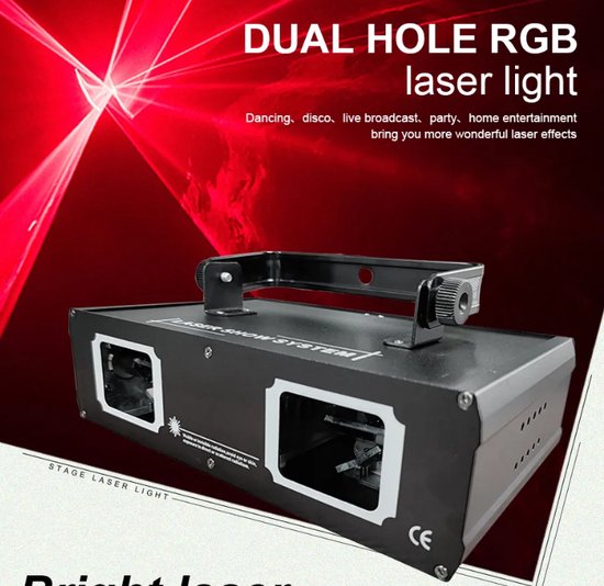 laser de party RVB - double lens - 2 yeux - rouge vert bleu - laser double couleur - se déplacer en musique - lampe disco