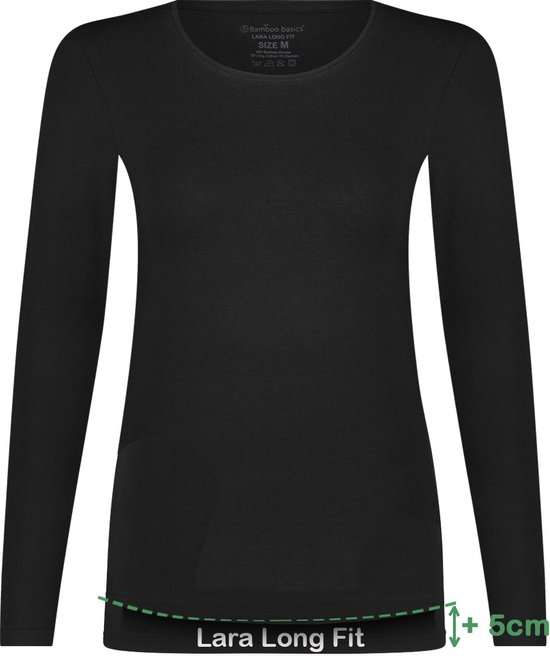 Comfortabel & Zijdezacht Bamboo Basics Lara - Bamboe T-Shirts (Multipack 2 stuks) Dames - Lange Mouwen - Long Fit - Zwart - XL