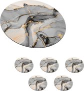 Onderzetters voor glazen - Rond - Marmer - Goud - Grijs - 10x10 cm - Glasonderzetters - 6 stuks