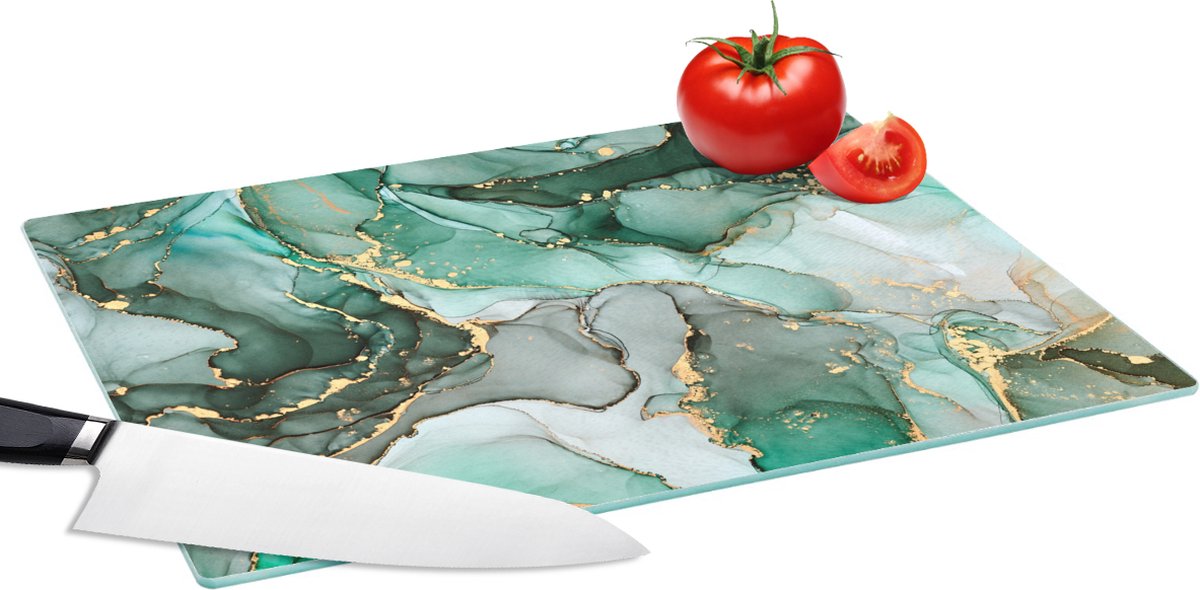 Glazen Snijplank - 39x28 - Goud - Marmer print - Groen - Luxe - Marmerlook - Grijs - Snijplanken Glas