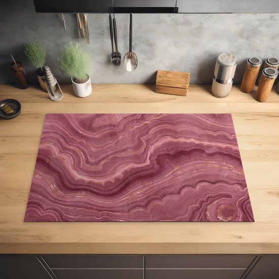 KitchenYeah® Inductie beschermer 77x51 cm - Roze - Geode - Stenen - Agaat - Kookplaataccessoires - Afdekplaat voor kookplaat - Inductiebeschermer - Inductiemat - Inductieplaat mat