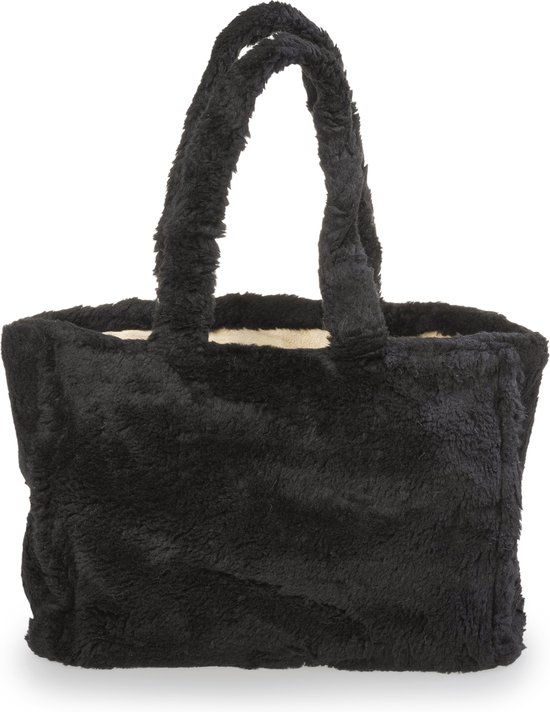 Yucka - Teddy shopper tas - Tote bag - Schoudertas - Draagtas - Handtassen dames - Met druksluiting - 36 x 28 cm - Zwart