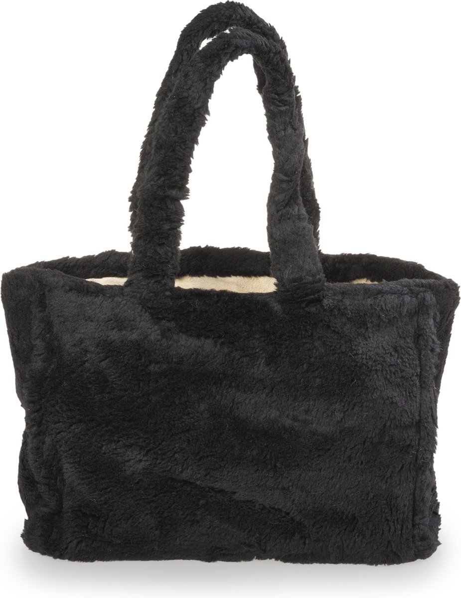 Yucka - Teddy shopper tas - Tote bag - Schoudertas - Draagtas - Handtassen dames - Met druksluiting - Zwart