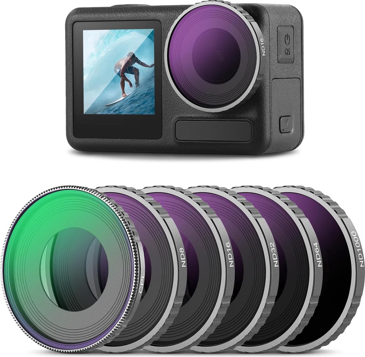 Neewer® - ND Filter Set voor DJI Osmo Action - 6-delige ND8 ND16 ND32 ND64 ND1000 CPL+ Filterkit - Neutral Density Actiecamera-accessoires - Multi-gecoate HD Optisch Glas/Aluminium Frame
