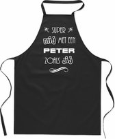 Super blij met - Peter - keukenschort - kookschort - BBQ schort - 100% katoen - leeftijd - geboortejaar - verjaardag en feest - cadeau - kado - unisex - zwart