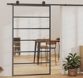 The Living Store Schuifdeur Transparant ESG-Glas met Aluminium Frame - 102 x 205 cm - Geruisloos - Incl - Montageaccessoires - Kleur- Transparant/Zwart - Gewicht- 27.07 kg - The Living Store