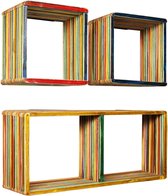 The Living Store Wandplankenset - Gerecycled teakhout - Meerkleurig - 81 x 22 x 41 cm en 31 x 22 x 31 cm - Inclusief 3 schappen en 3 montagebeugels