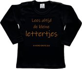 Shirt Aankondiging zwangerschap "Lees altijd de kleine lettertjes (ik word grote zus)" | lange mouw | Zwart/tan | maat 104 zwangerschap aankondiging bekendmaking Baby big bro Sis Sister