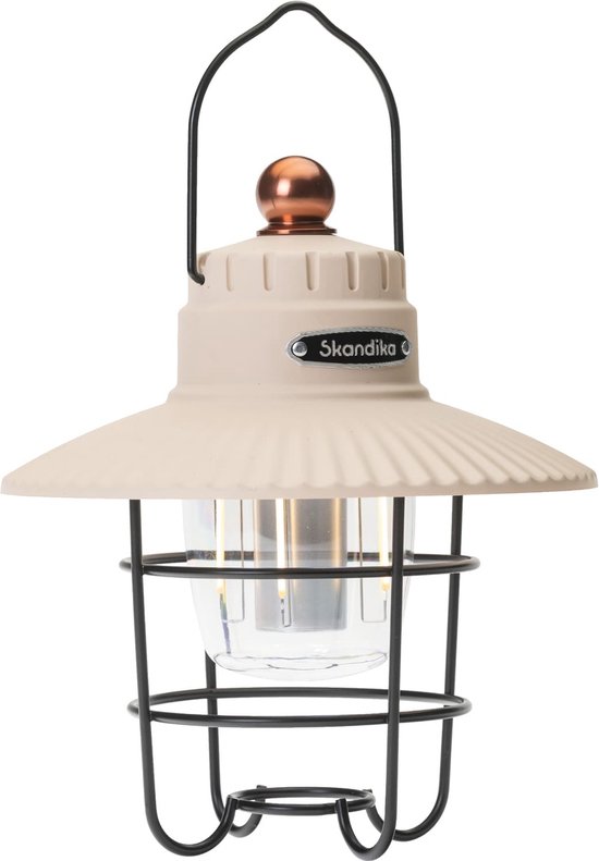 Skandika Soroya LED Campinglamp in Retrostijl – Tentlampen - Tentlampen Instelbare Lichtkleur, Dimbaar, 2000 mAh Batterij, 500 Lumen, 314 g, USB – 16.5 x 16.5 x 19 cm (LxBxH) - Ideaal voor Kamperen, Tuin, Buitenactiviteiten [Energieklasse A+] – wit