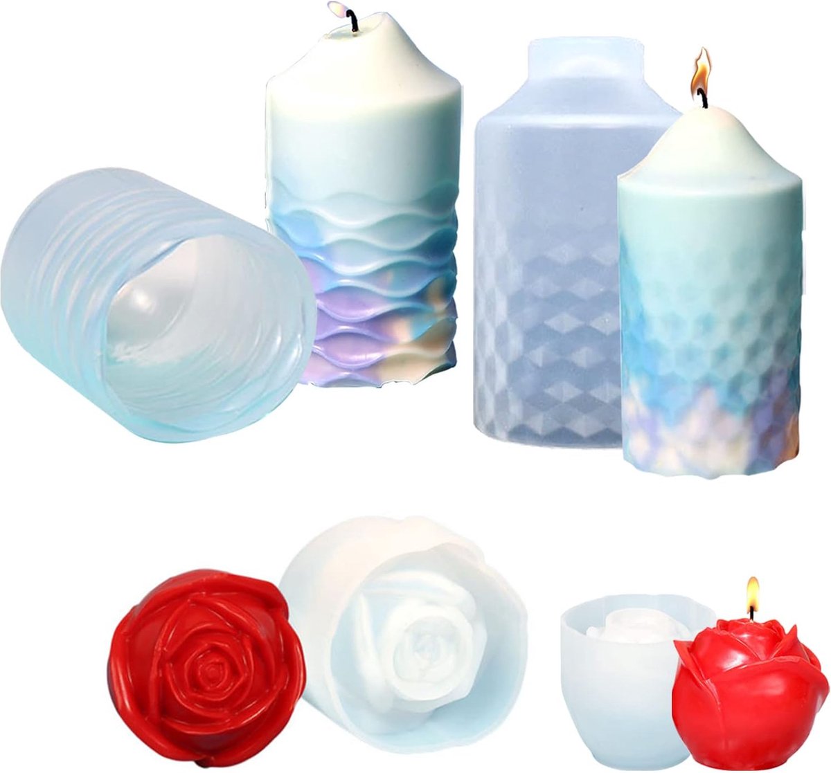 4 pièces moules à bougies, moules à bougies en silicone cylindre et rose, moules  de