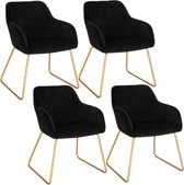 Eetkamerstoelen - Dining room chairs - Eetkamerstoel - Set van 4 - Velvet - Zwart met Gouden poten