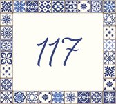 Numéro de plaque d'immatriculation de la maison 117 | Numéro de maison 117 |Panneau numéro de maison bleu Delft à carreaux en plexiglas | Signe de numéro de maison de Luxe