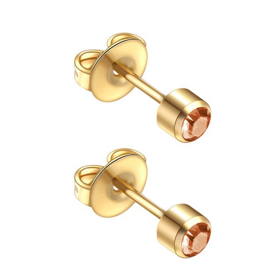 Caflon 4mm 24K gold plated oorknopjes voor oorschieter hypoallergeen steriel verpakt goudkleurig met goudkleurig steen geboortesteen november