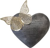 LBM urn hart met vlinder - oudzilver - 3,3 L - duurzaam kunststof