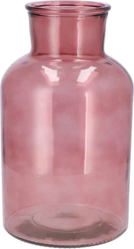 DK Design Vase à fleurs/vase décoratif modèle bouteille de lait - verre coloré clair - vieux rose - D17 x H30 cm