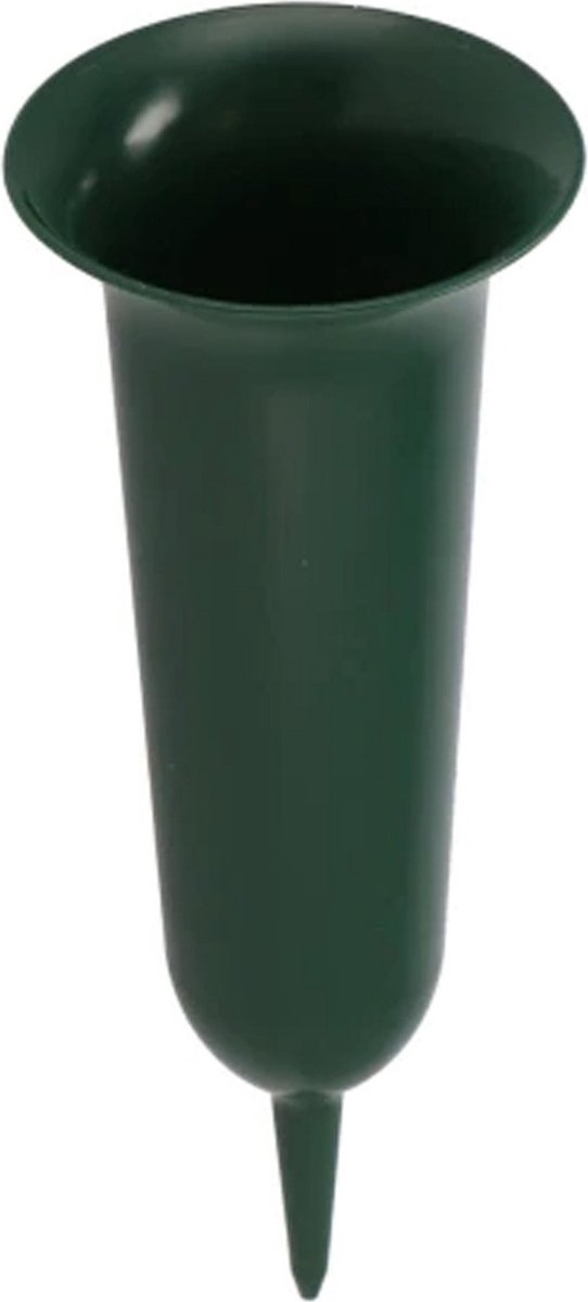 DK design Grafvaas kunststof - groen - 32 cm - grafdecoratie - bloemenvaas voor herdenkingsplaats/kerkhof