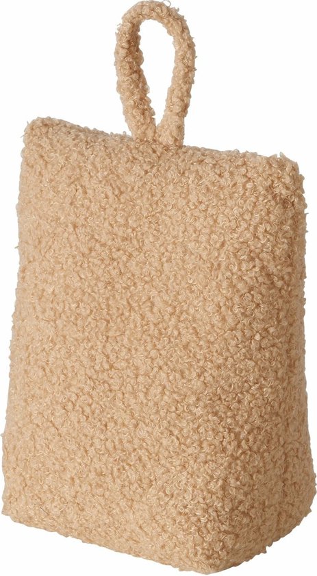 Boltze Deurstopper zak - 1 kg - licht bruin - pluche/teddy stof - 20 x 10 cm