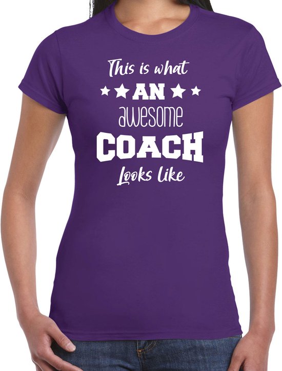 Bellatio Decorations cadeau t-shirt voor dames - awesome coach - coach bedankje - paars M