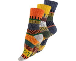 3 paar Noorse wollen sokken - Hygge - Gemixt - Blauw/Geel/Oranje - Maat 39-42