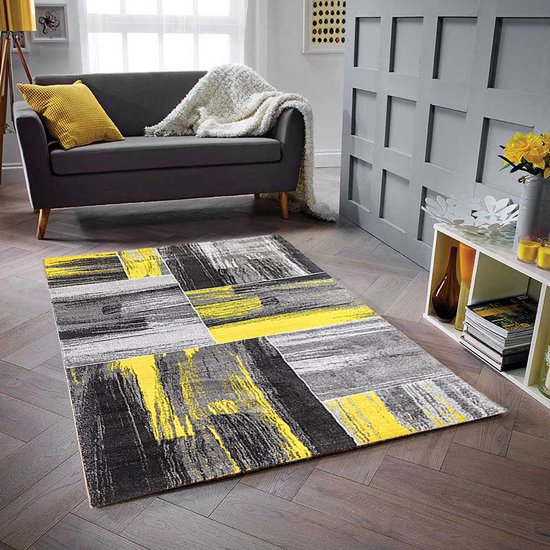 Groot Vloerkleed Geel / Grijs - 240x340 cm - Laagpolig - Tapijt - Carpet