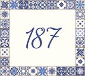 Huisnummerbord nummer 187 | Huisnummer 187 |Geblokt delfts blauw huisnummerbordje Dibond | Luxe huisnummerbord