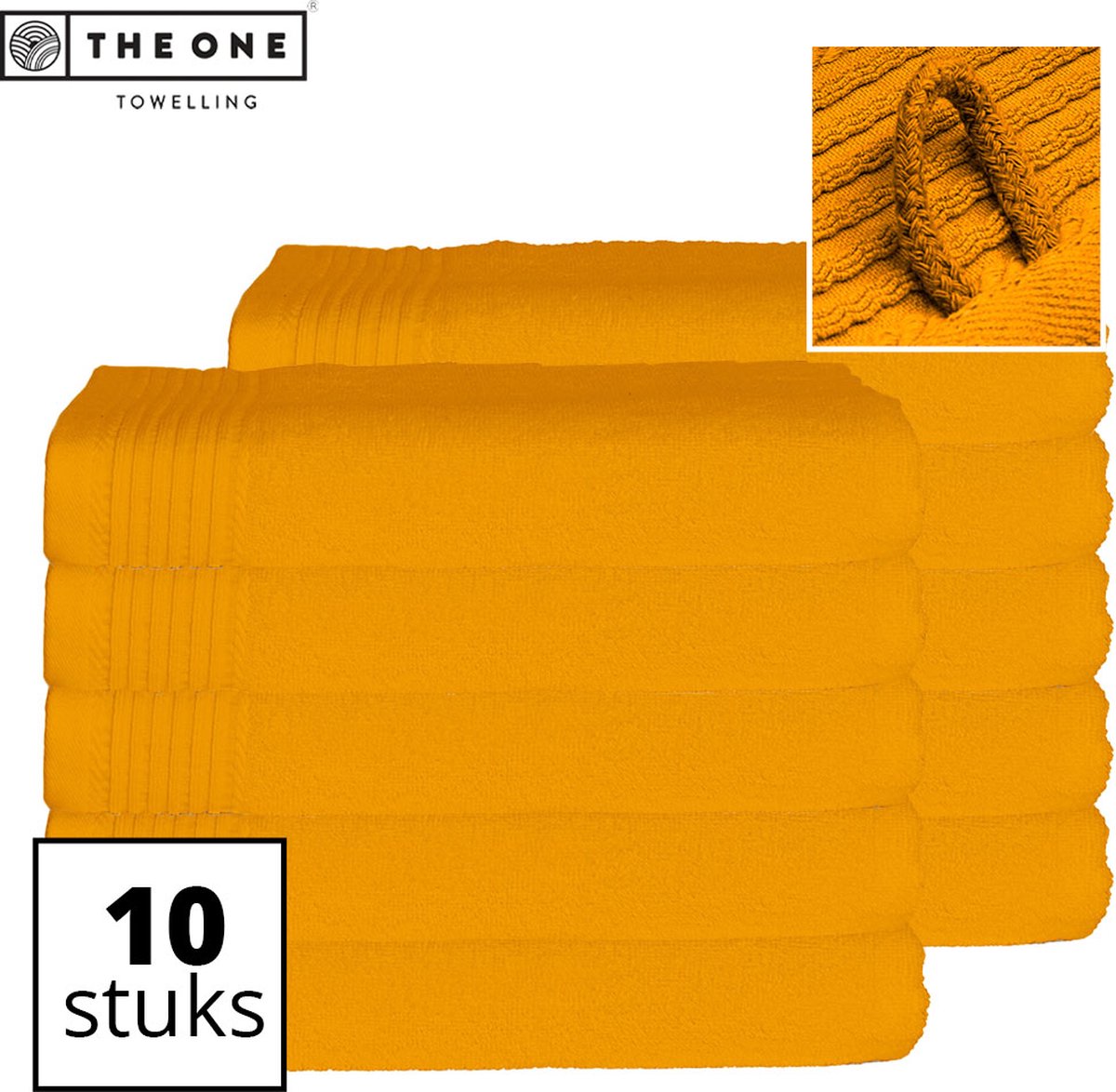 The One Towelling Classic Handdoeken - Voordeelverpakking - Hoge vochtopname - 100% Gekamd katoen - 70 x 140 cm - Okergeel - 10 Stuks