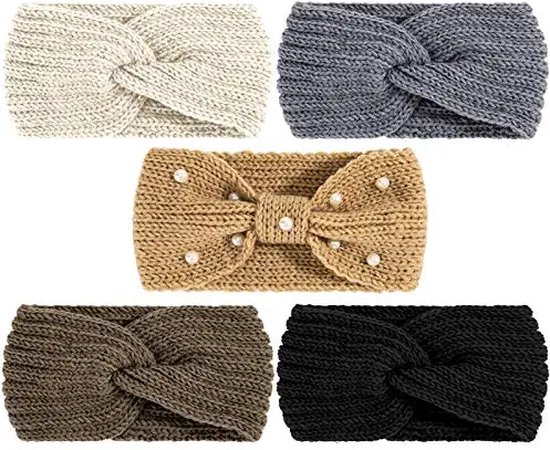 5 pièces – Bandeaux à cheveux tricotés d'hiver – Perles et Bandeaux cheuveux turban de Diverse couleurs – Set de 5