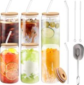 Bubble Tea beker met deksel en rietje, 6 stuks drinkglazen met deksel, 500 ml Mason Jar drinkglas, smoothieglazen voor milkshakes, sappen, smoothies en bier