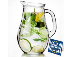CRYSTALIA Grote glazen kruik, glazen waterkan met deksel, 1800 ml, 100% loodvrij glazen water, Sangria kruik, kan met deksel, kan voor ijsthee frisdrank, sapkruik, sapkruik, sapkruik, waterkaraf