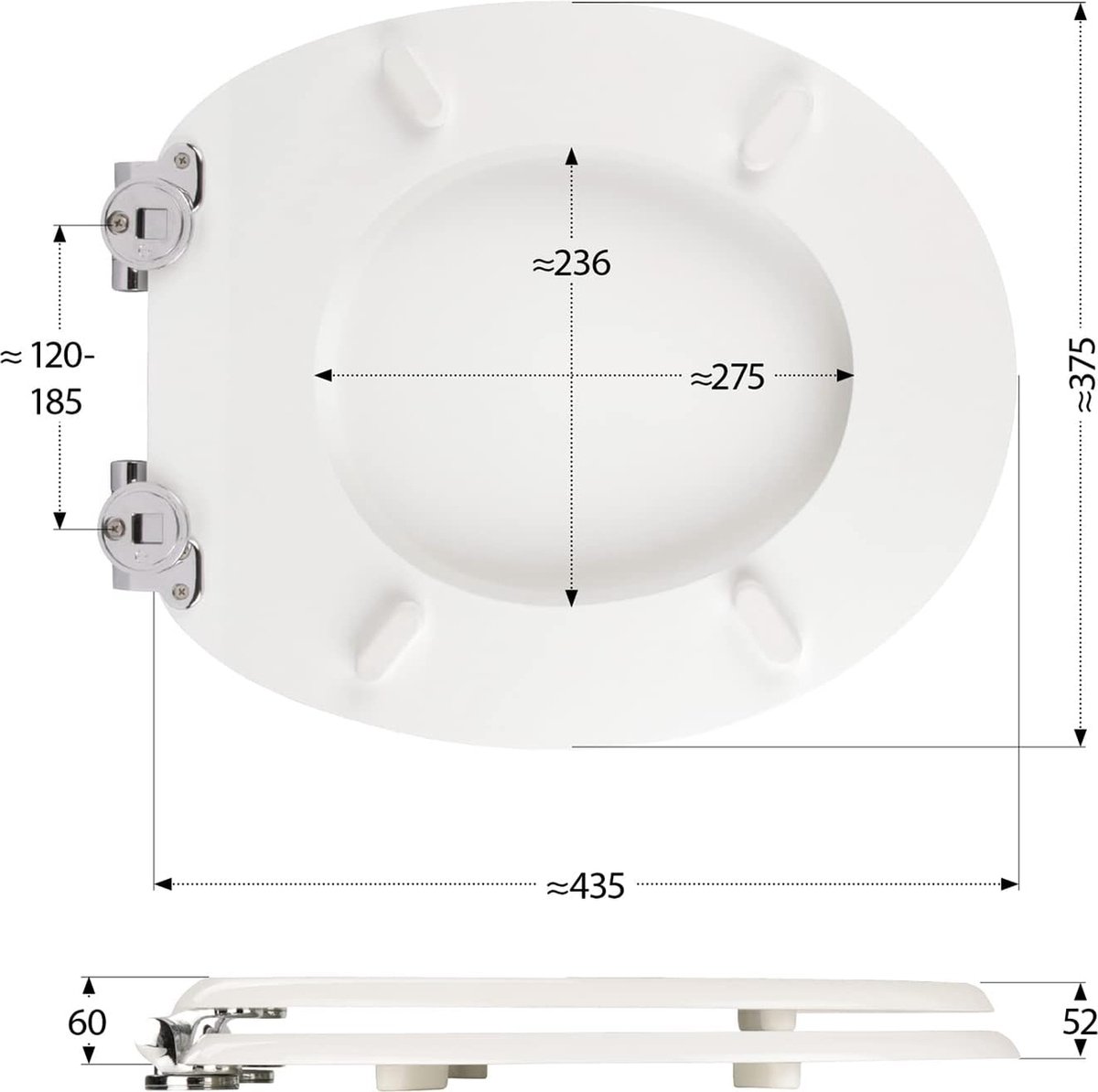 Abattant WC universel Himimi Fermeture amortie Abattant WC avec crochet  rapide, montage rapide en plastique antibactérien blanc, en forme de D (450  x 361 x 53 mm) : : Bricolage