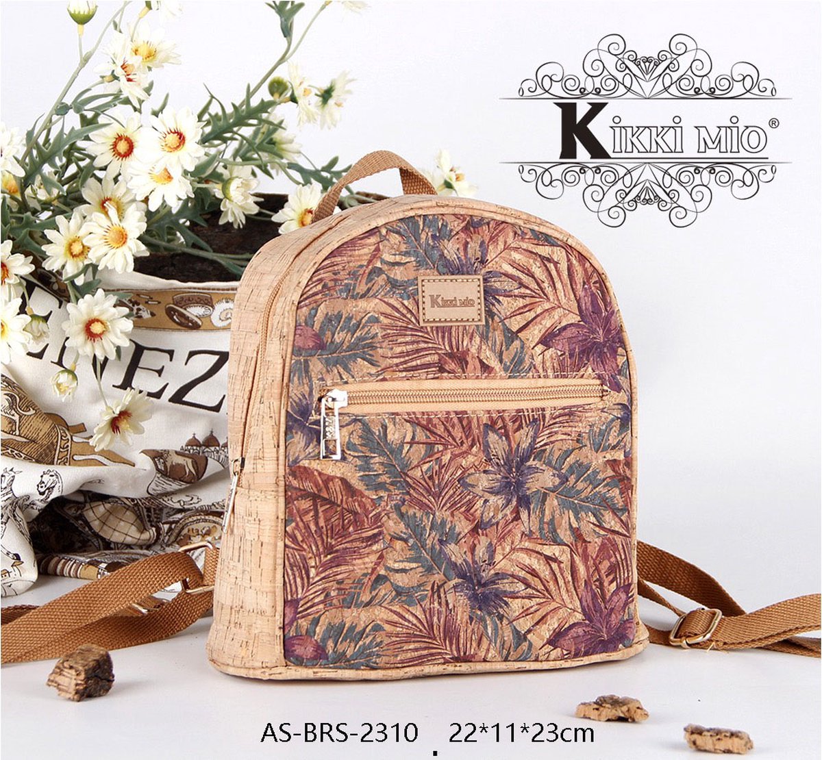 Rugtas van recycled kurk - leer - met voorzaak - ritssluiting - midden grootte - fantasie