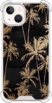Casimoda® hoesje - Geschikt voor iPhone 13 - Palmbomen - Shockproof case - Extra sterk - Siliconen/TPU - Goudkleurig, Transparant