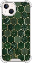 Casimoda® hoesje - Geschikt voor iPhone 13 - Kubus Groen - Shockproof case - Extra sterk - Siliconen/TPU - Groen, Transparant
