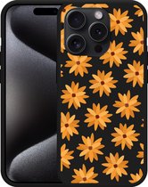 Cazy Hoesje Zwart geschikt voor iPhone 15 Pro Max Oranje Bloemen