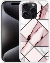 Cazy Hoesje geschikt voor iPhone 15 Pro Roze Marmer