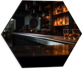 Dibond Hexagon - Bar - Shotjes - Alcohol - 30x26.1 cm Foto op Hexagon (Met Ophangsysteem)