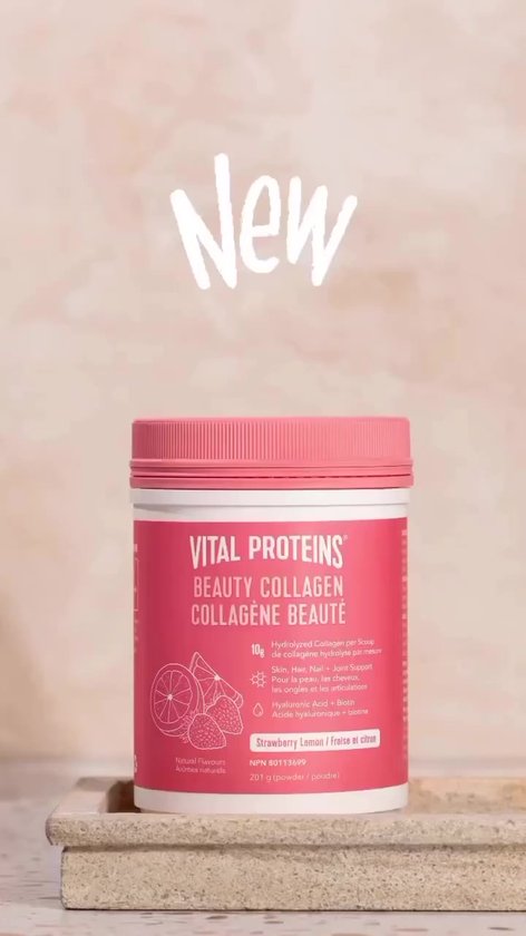 Vital Proteins - Beauty collageen - 15 gram Peptiden Rundercollageen - Gehydrolyseerd - Biotine en Hyaluronzuur - Aardbei Citroensmaak - 271 gram -