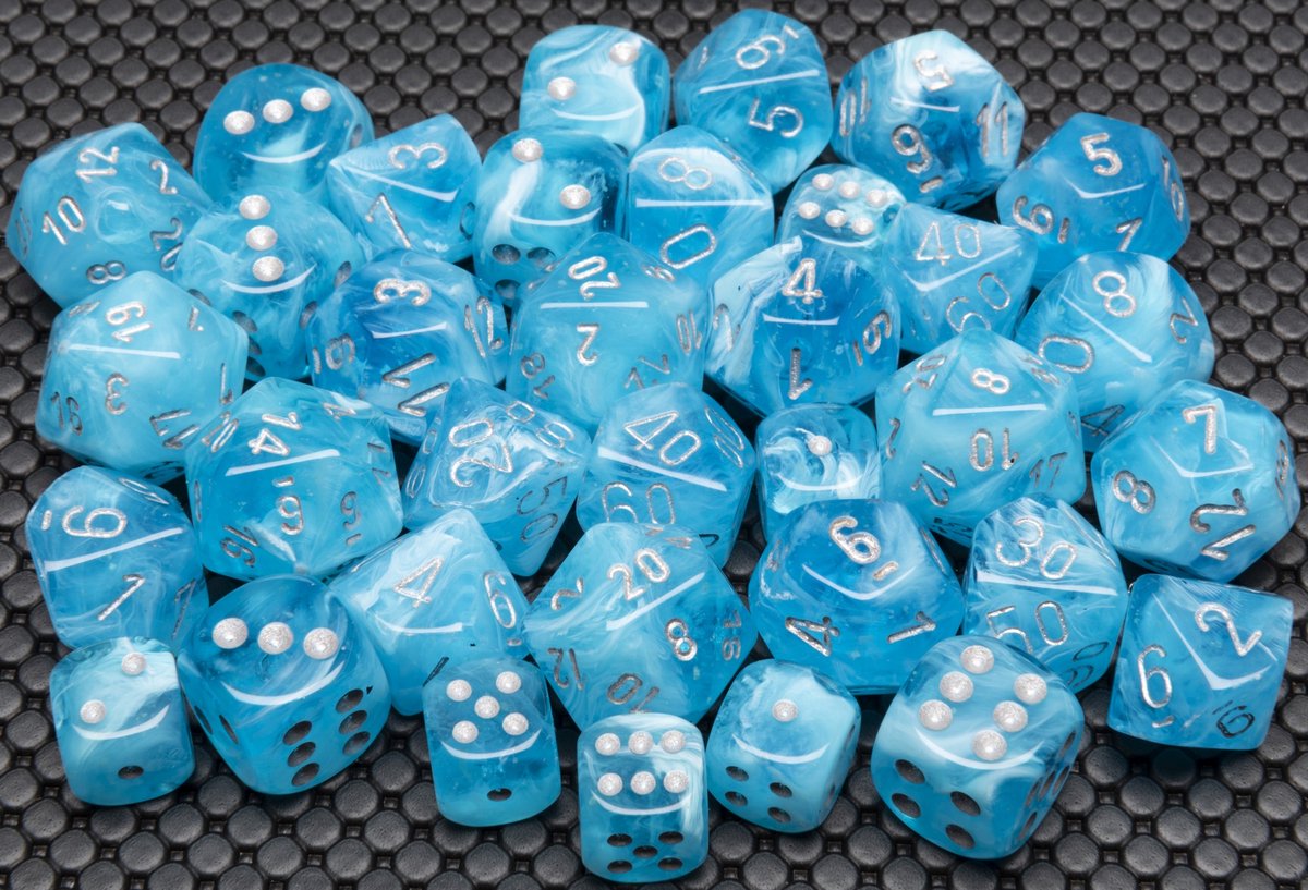 Chessex Lichtgevende Hemel/Zilver D6 12mm Dobbelsteen Set (36 stuks)
