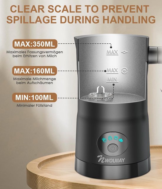 Elektrische melkopschuimer, 130-500 ml, 600 W, 4-in-1